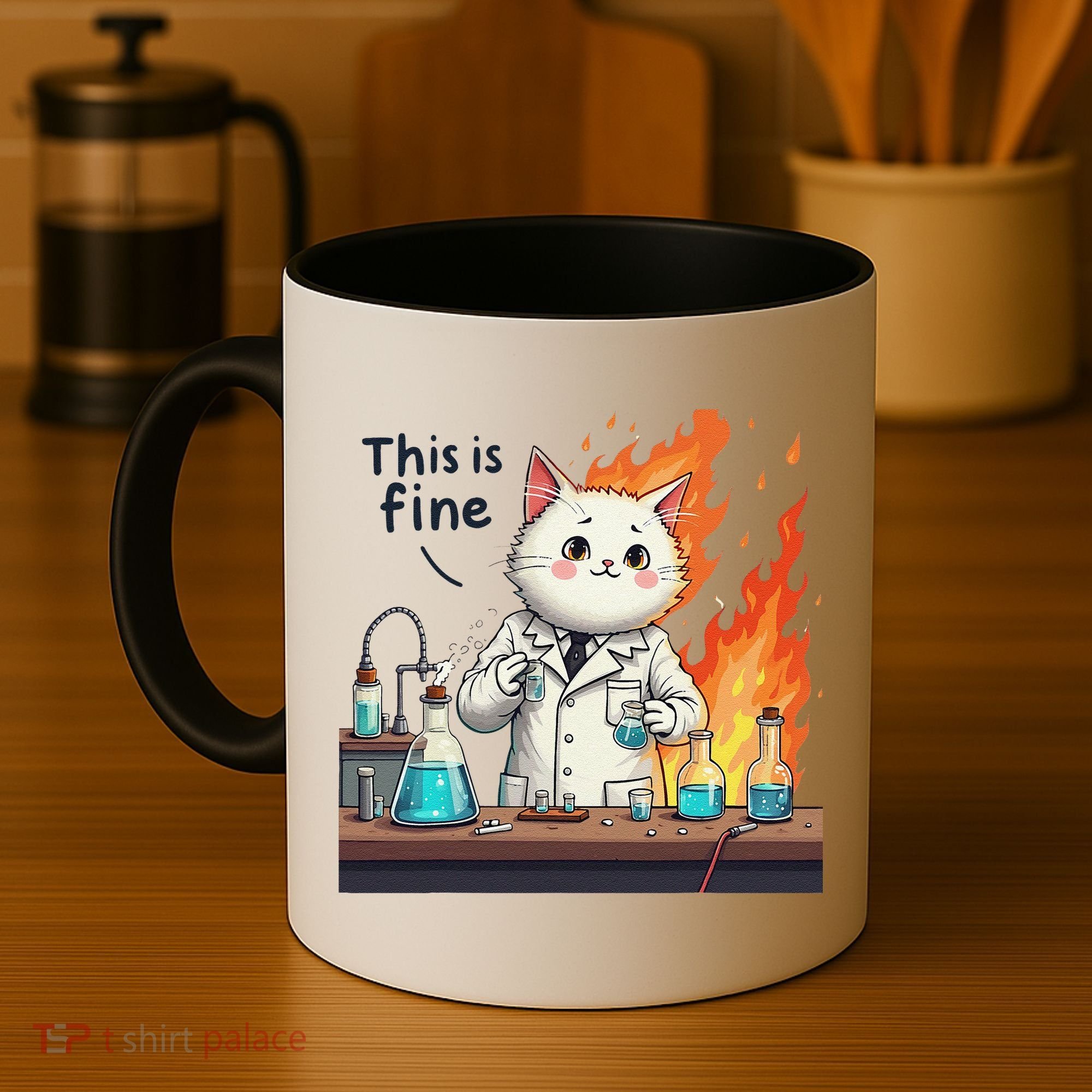 Chemistry Cat Meme This Is Fine Medical Lab Tech Lab Science Coffee Mug