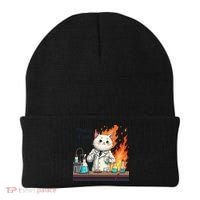 Chemistry Cat Meme This Is Fine Medical Lab Tech Lab Science Beanie thumb 0
