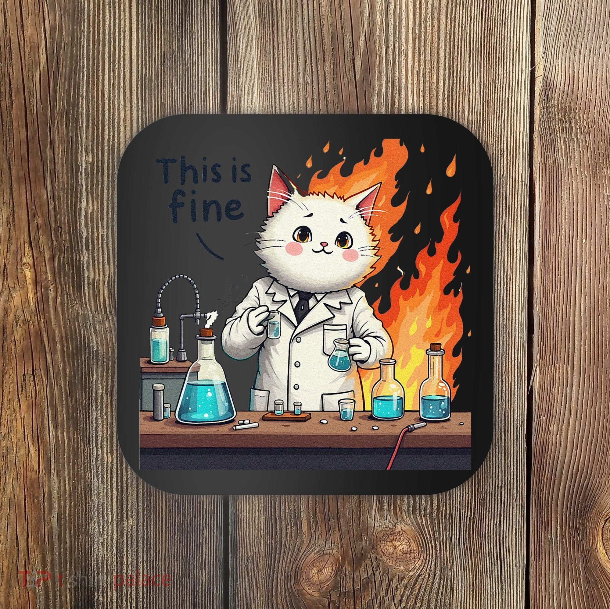 Chemistry Cat Meme This Is Fine Medical Lab Tech Lab Science Coaster