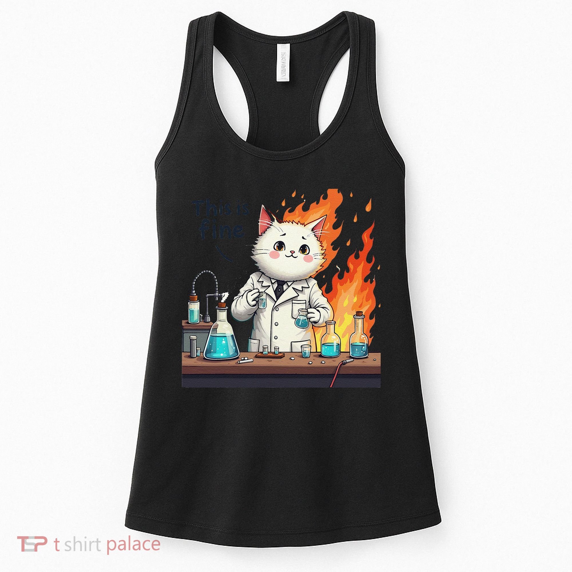 Chemistry Cat Meme This Is Fine Medical Lab Tech Lab Science Women's Tank Top