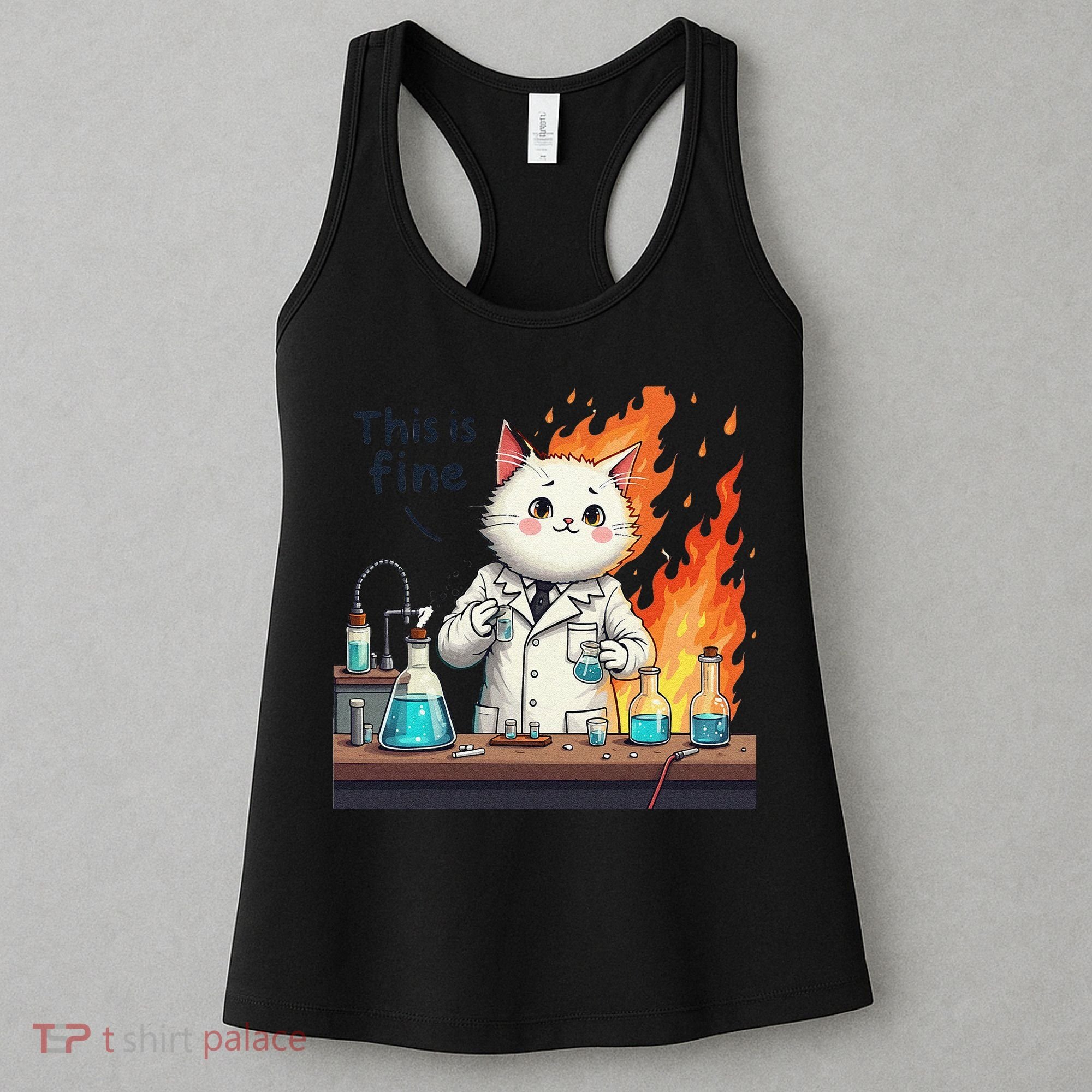 Chemistry Cat Meme This Is Fine Medical Lab Tech Lab Science Women's Tank Top