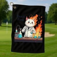Chemistry Cat Meme This Is Fine Medical Lab Tech Lab Science Golf Towel thumb 1
