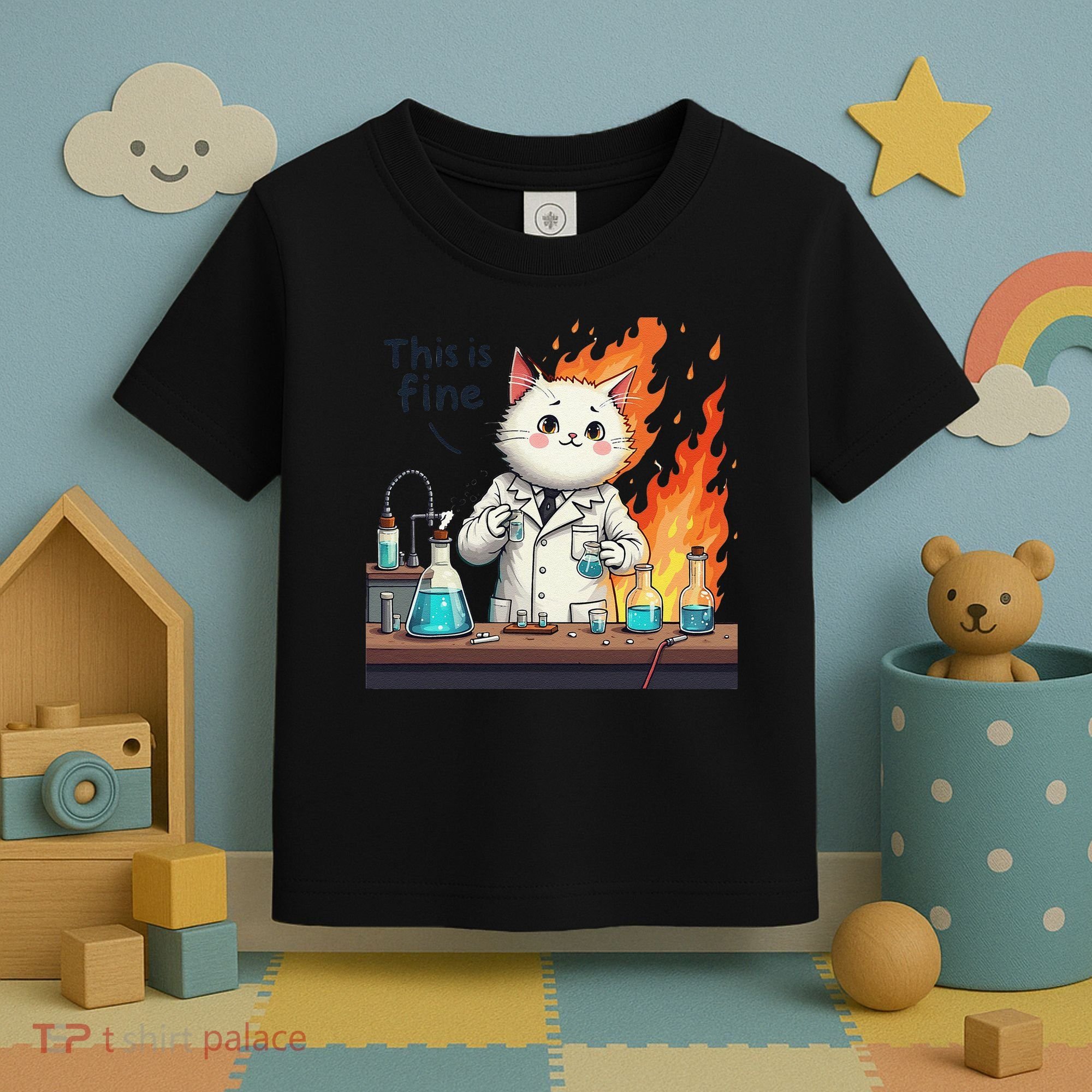 Chemistry Cat Meme This Is Fine Medical Lab Tech Lab Science Toddler T-Shirt
