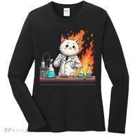 Chemistry Cat Meme This Is Fine Medical Lab Tech Lab Science Women's Long Sleeve Shirt thumb 0