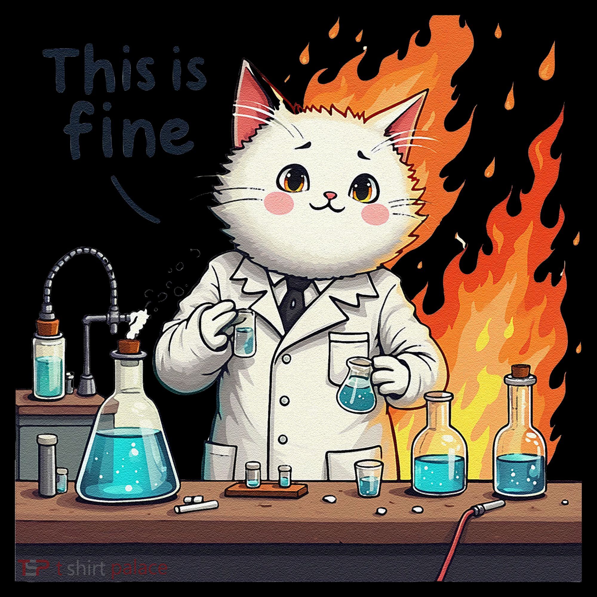 Chemistry Cat Meme This Is Fine Medical Lab Tech Lab Science Women's T-Shirt