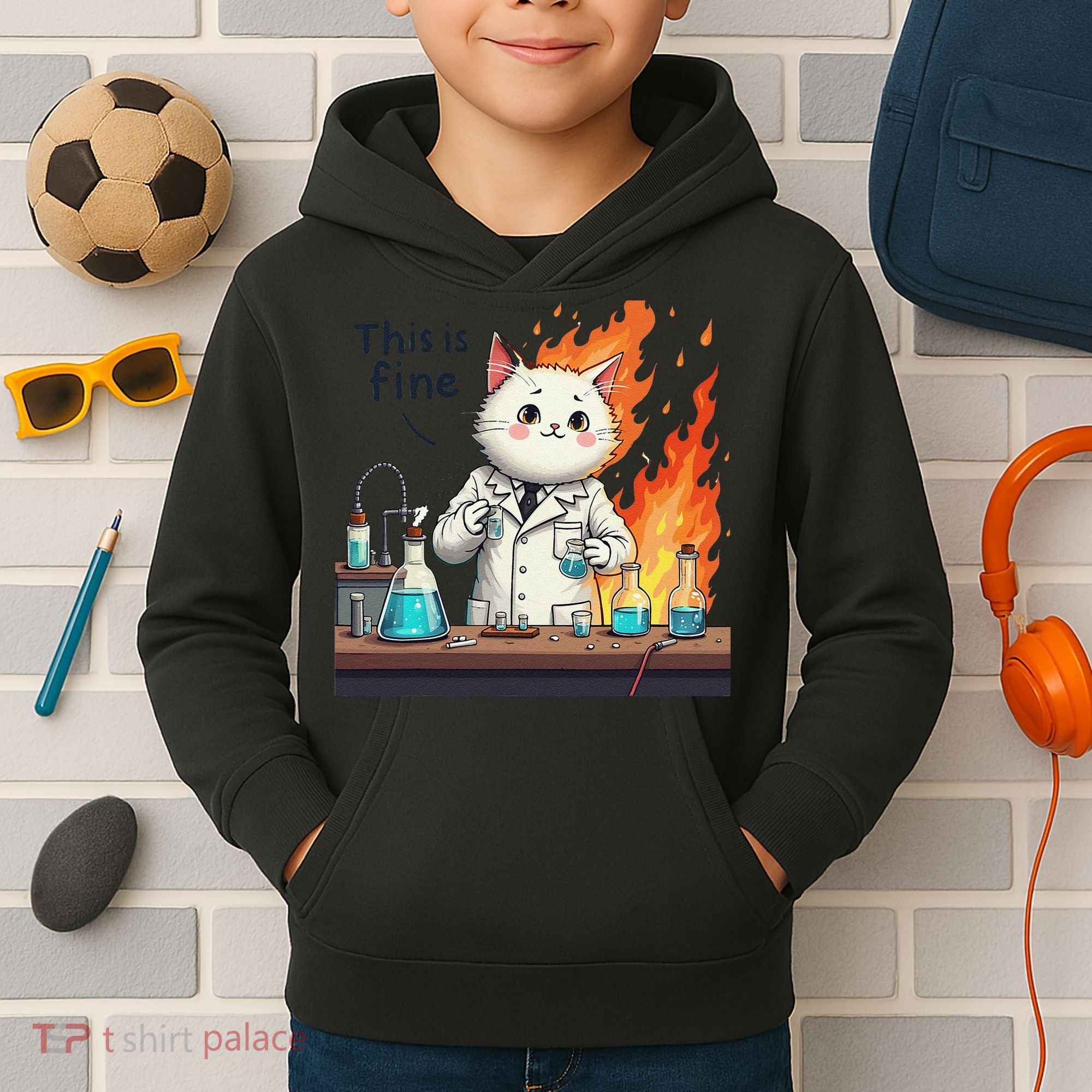 Chemistry Cat Meme This Is Fine Medical Lab Tech Lab Science Kids Hoodie