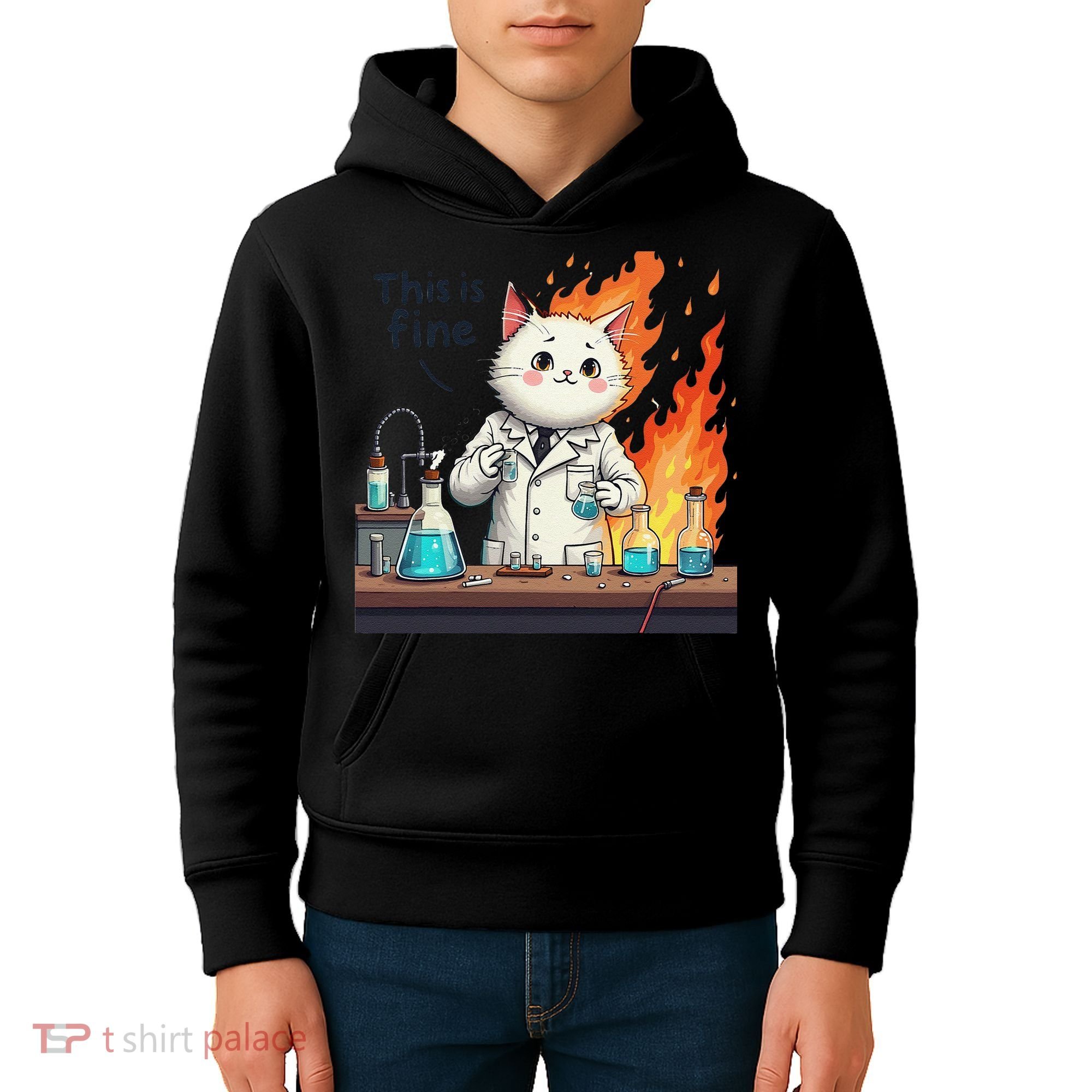 Chemistry Cat Meme This Is Fine Medical Lab Tech Lab Science Kids Hoodie