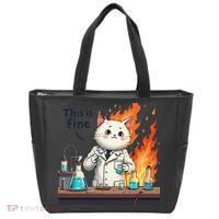 Chemistry Cat Meme This Is Fine Medical Lab Tech Lab Science Tote Bag thumb 0
