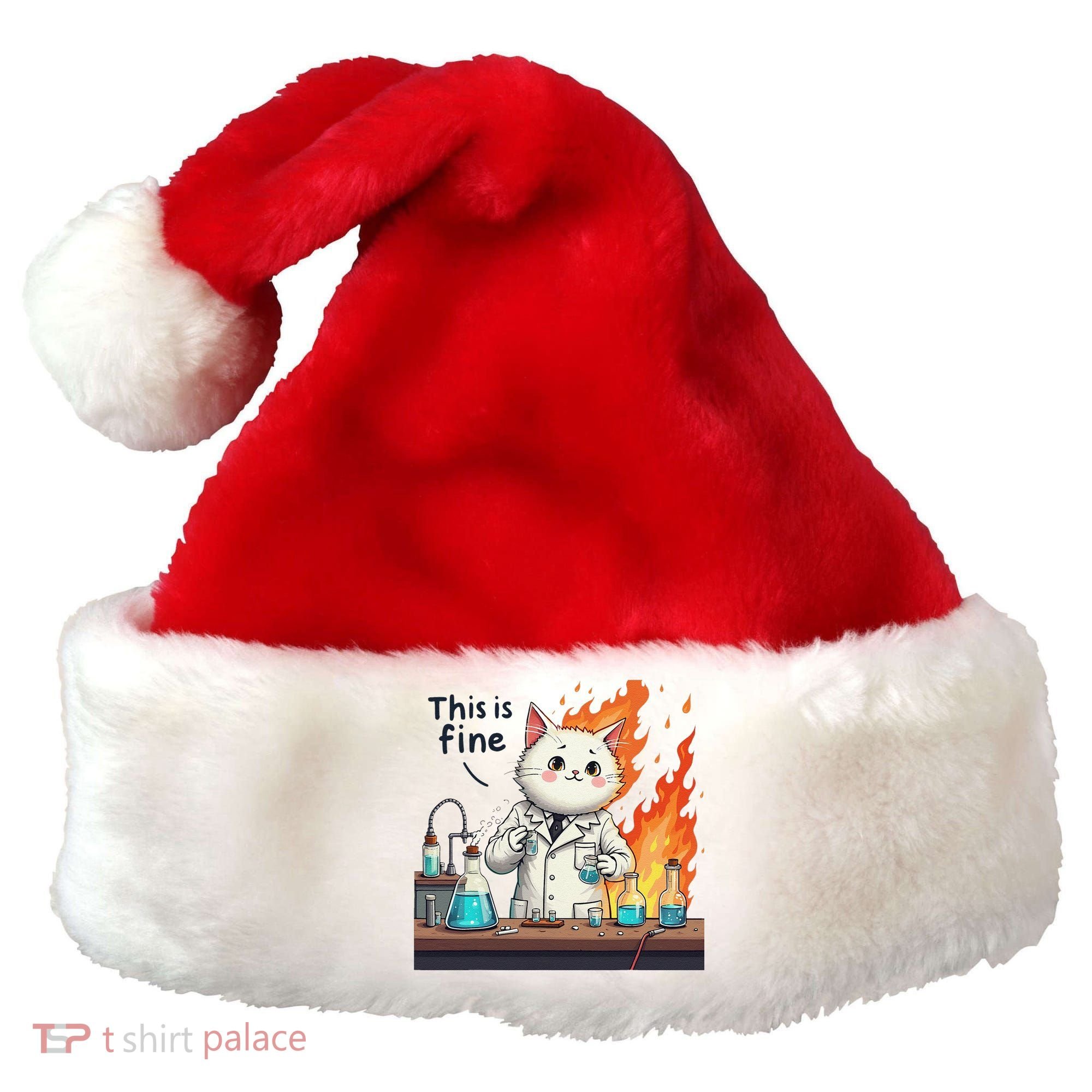 Chemistry Cat Meme This Is Fine Medical Lab Tech Lab Science Santa Hat