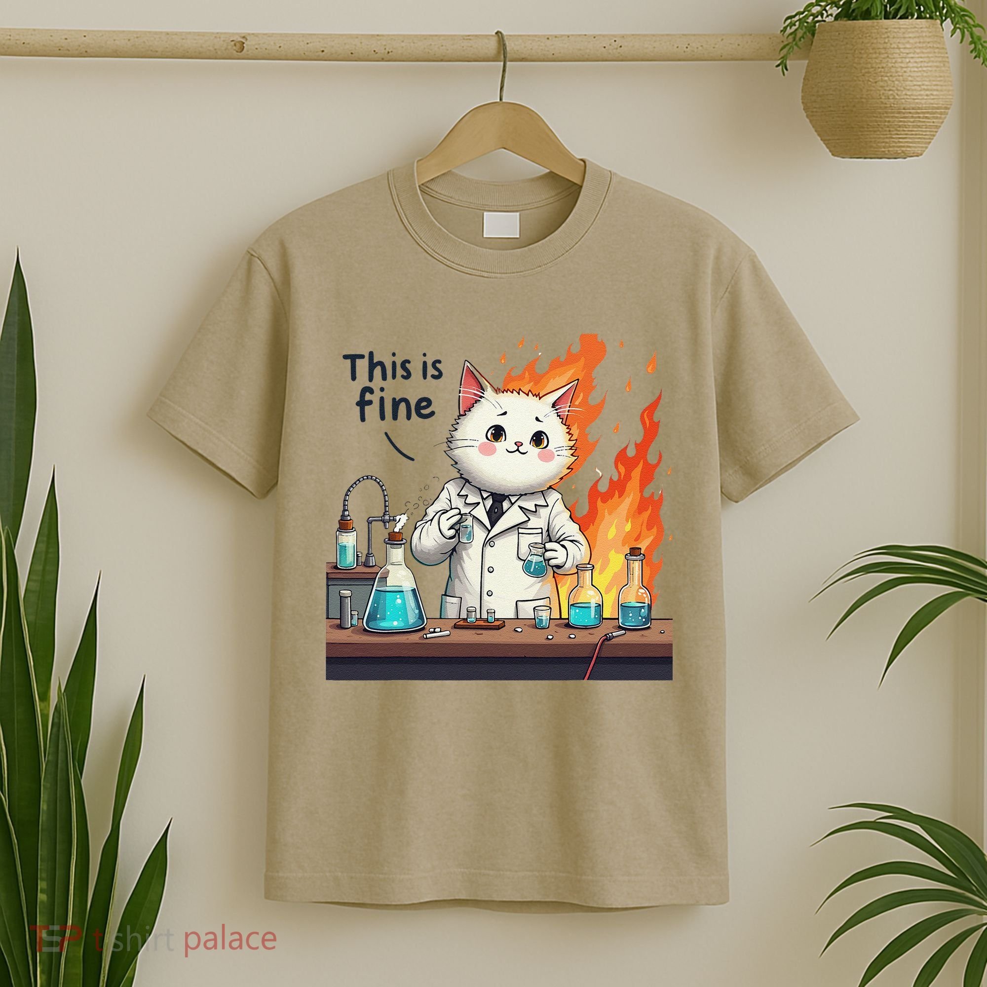 Chemistry Cat Meme This Is Fine Medical Lab Tech Lab Science T-Shirt