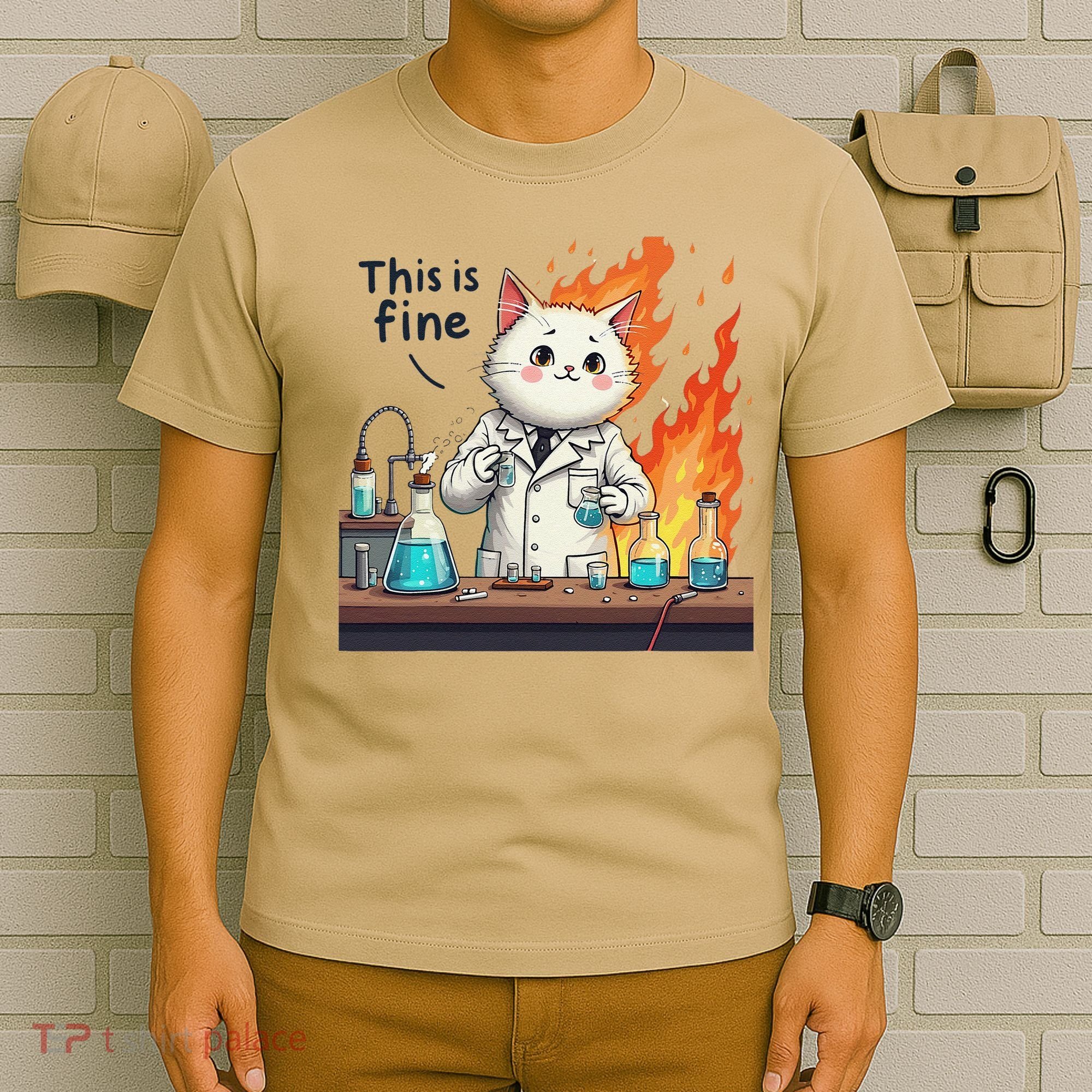 Chemistry Cat Meme This Is Fine Medical Lab Tech Lab Science T-Shirt