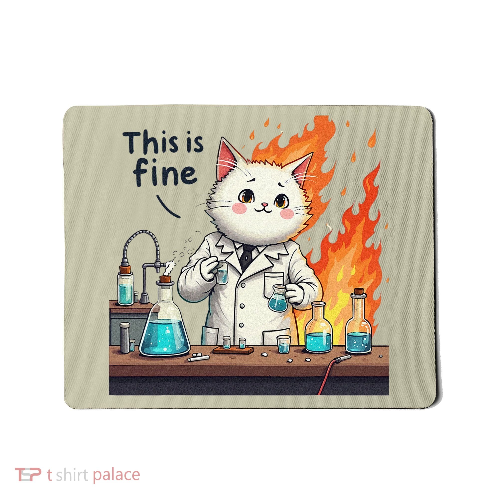 Chemistry Cat Meme This Is Fine Medical Lab Tech Lab Science Mousepad