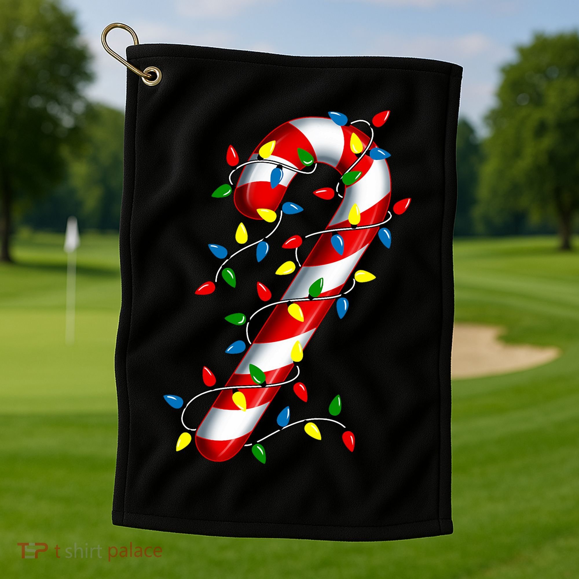 Candy Cane Merry And Bright Christmas Lights Candy Family Golf Towel