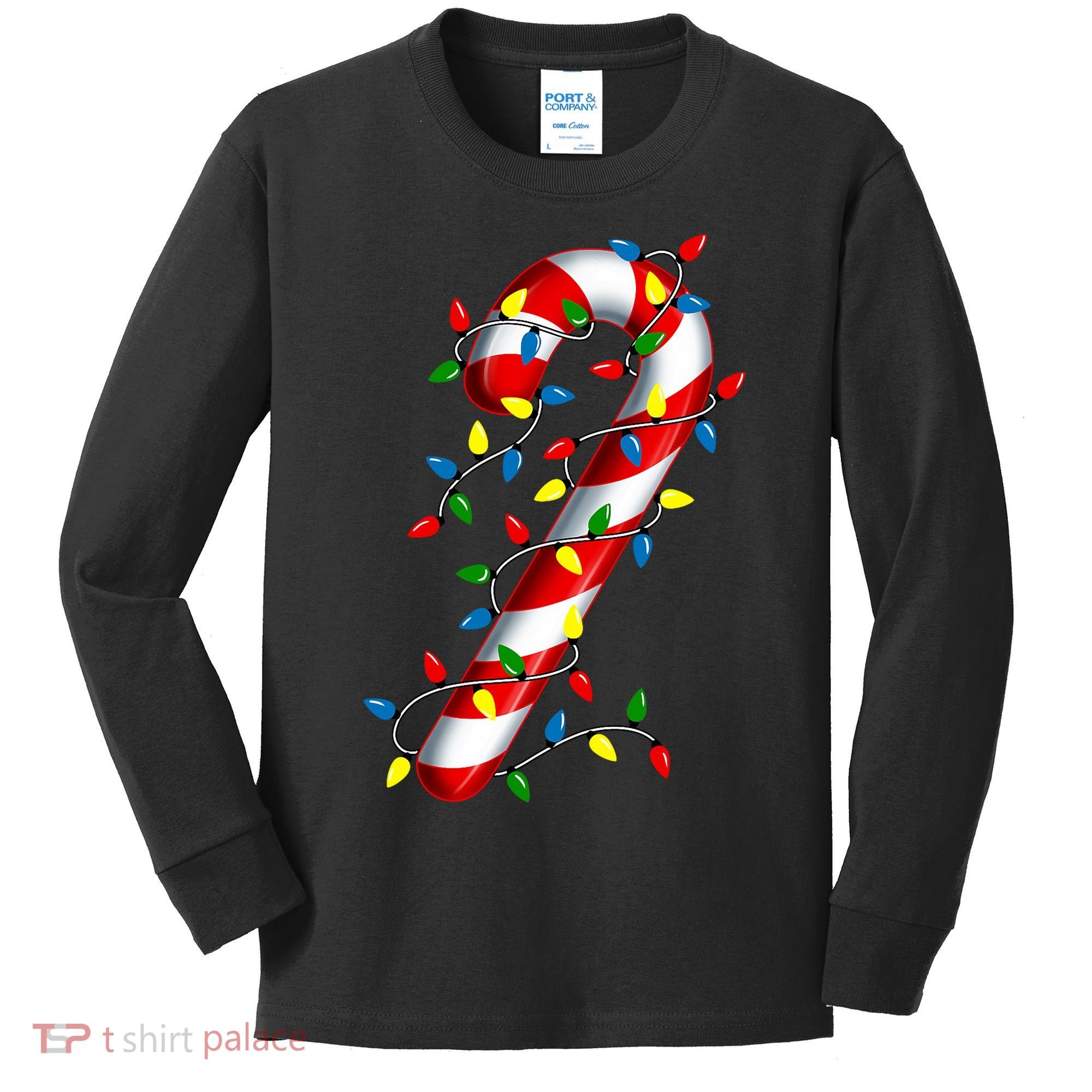 Candy Cane Merry And Bright Christmas Lights Candy Family Kids Long Sleeve Shirt