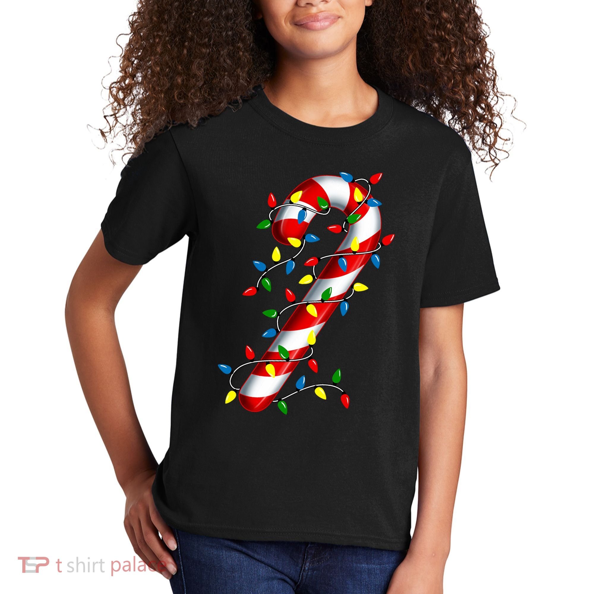 Candy Cane Merry And Bright Christmas Lights Candy Family Kids T-Shirt