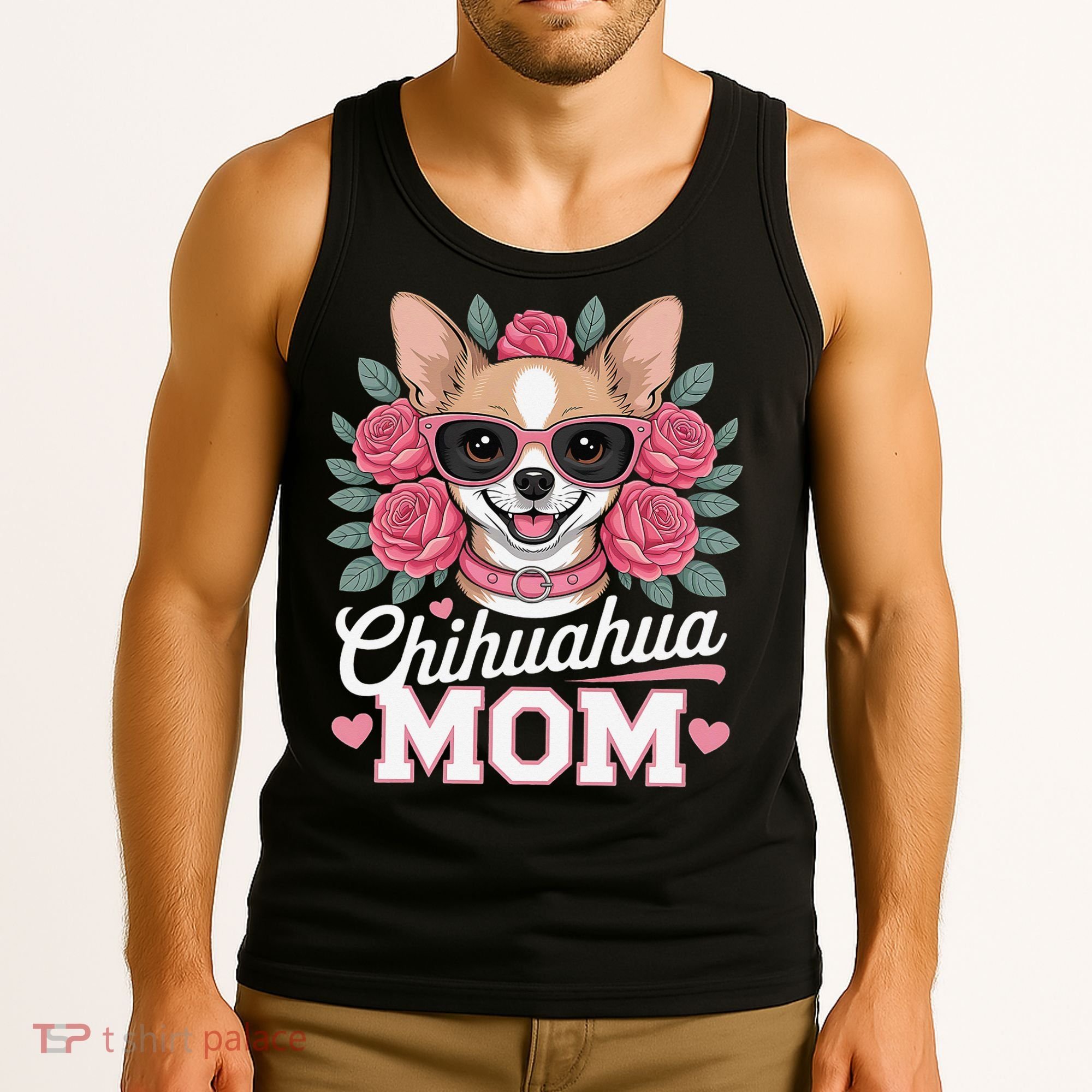 Cute Chihuahua Mom Sunglasses Flower For Chihuahua Owner Tank Top