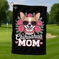 Cute Chihuahua Mom Sunglasses Flower For Chihuahua Owner Golf Towel thumb 1