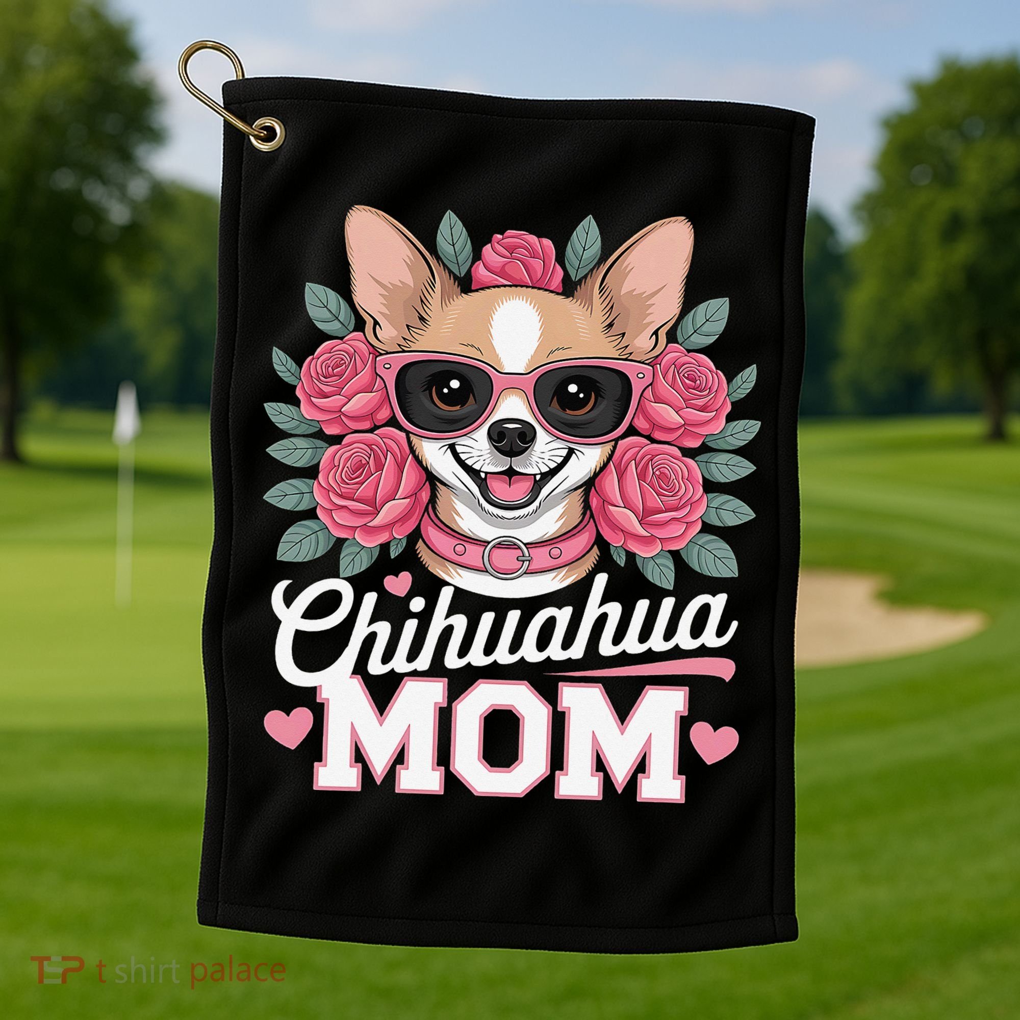 Cute Chihuahua Mom Sunglasses Flower For Chihuahua Owner Golf Towel