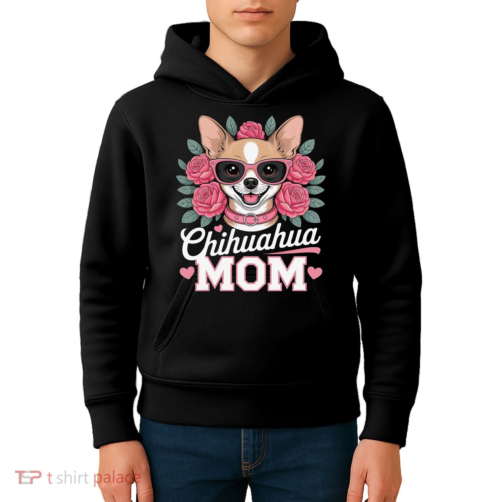 Cute Chihuahua Mom Sunglasses Flower For Chihuahua Owner Kids Hoodie