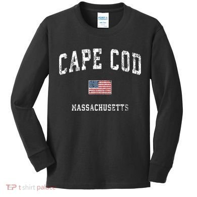Cape Cod Massachusetts Ma Vintage American Flag Sports Kids Long Sleeve Shirt