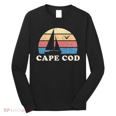 Cape Cod MA Vintage Sailboat 70s Throwback Sunset Long Sleeve Shirt