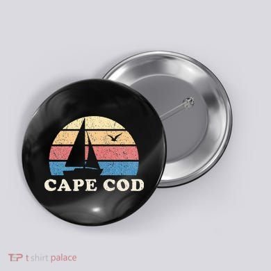 Cape Cod MA Vintage Sailboat 70s Throwback Sunset Button