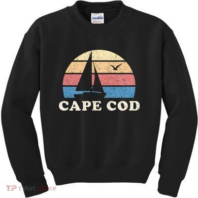 Cape Cod MA Vintage Sailboat 70s Throwback Sunset Kids Sweatshirt