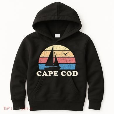 Cape Cod MA Vintage Sailboat 70s Throwback Sunset Kids Hoodie