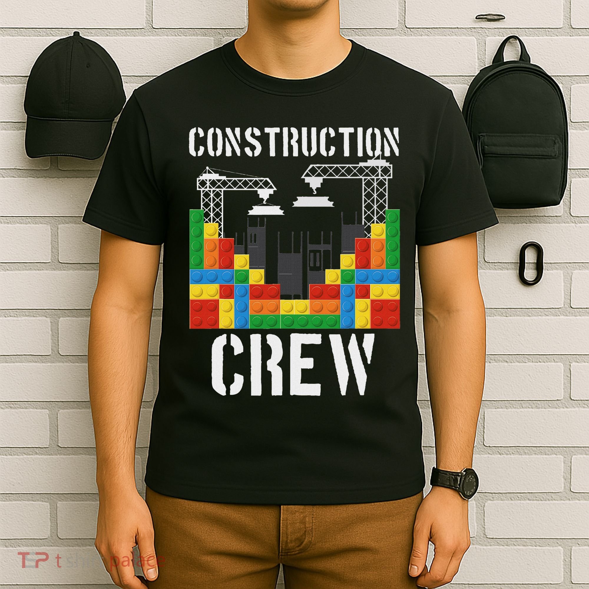 Construction Crew Master Builder Bricklayer Building Blocks T-Shirt