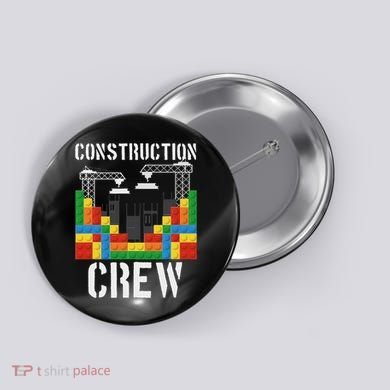 Construction Crew Master Builder Bricklayer Building Blocks Button