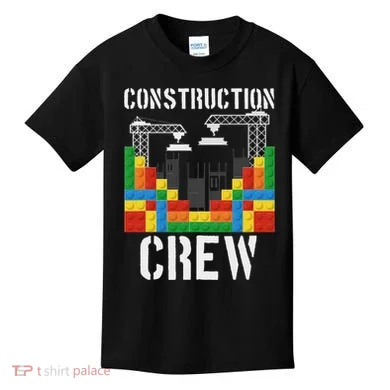 Construction Crew Master Builder Bricklayer Building Blocks Kids T-Shirt