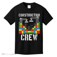 Construction Crew Master Builder Bricklayer Building Blocks Kids T-Shirt thumb 0
