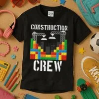 Construction Crew Master Builder Bricklayer Building Blocks Kids T-Shirt thumb 3