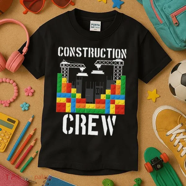 Construction Crew Master Builder Bricklayer Building Blocks Kids T-Shirt