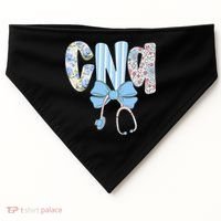 Coquette CNA Nurse Blue Floral Stethoscope Bow Cute Nurse USA-Made Doggie Bandana thumb 0