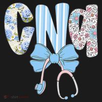 Coquette CNA Nurse Blue Floral Stethoscope Bow Cute Nurse Apron thumb 3