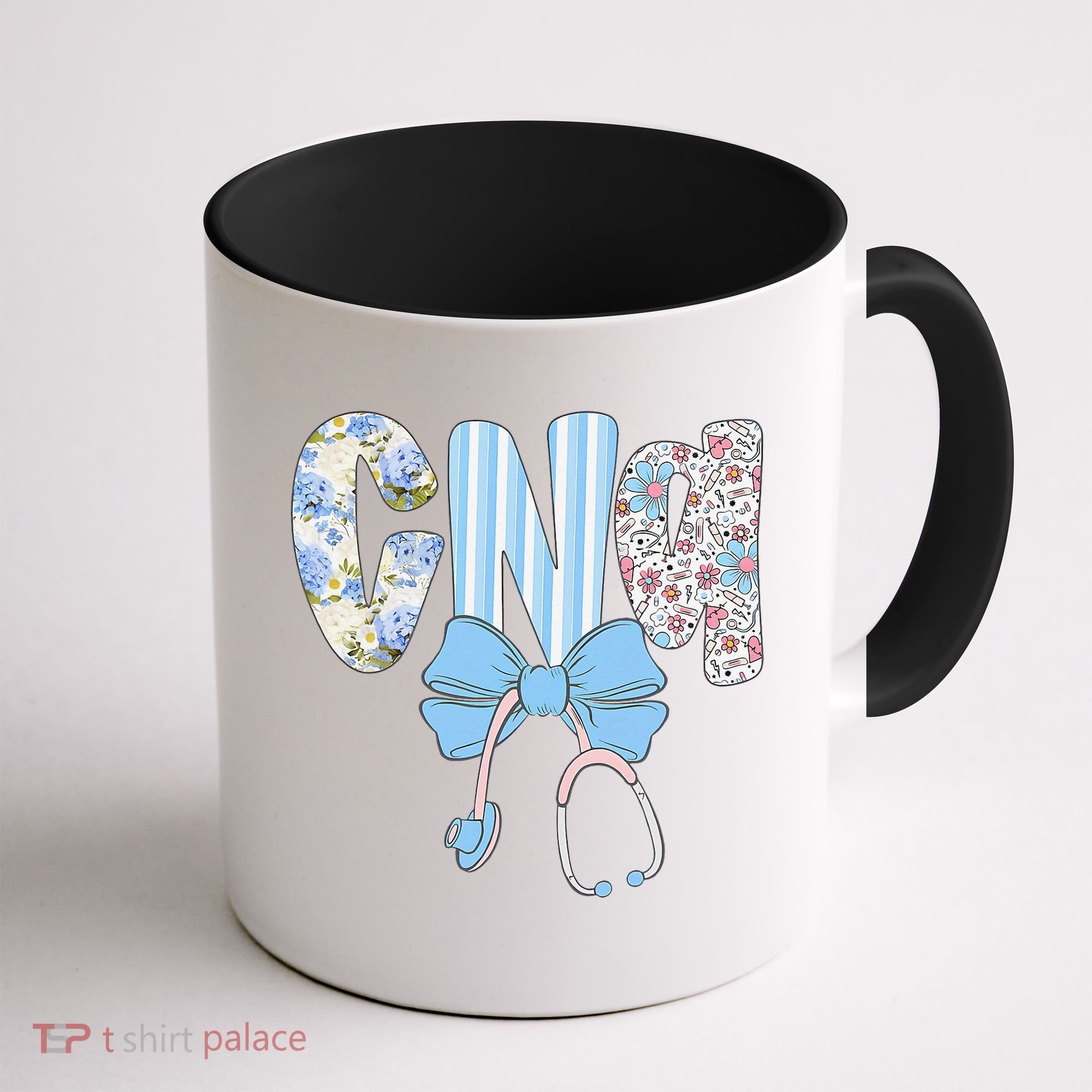 Coquette CNA Nurse Blue Floral Stethoscope Bow Cute Nurse Coffee Mug