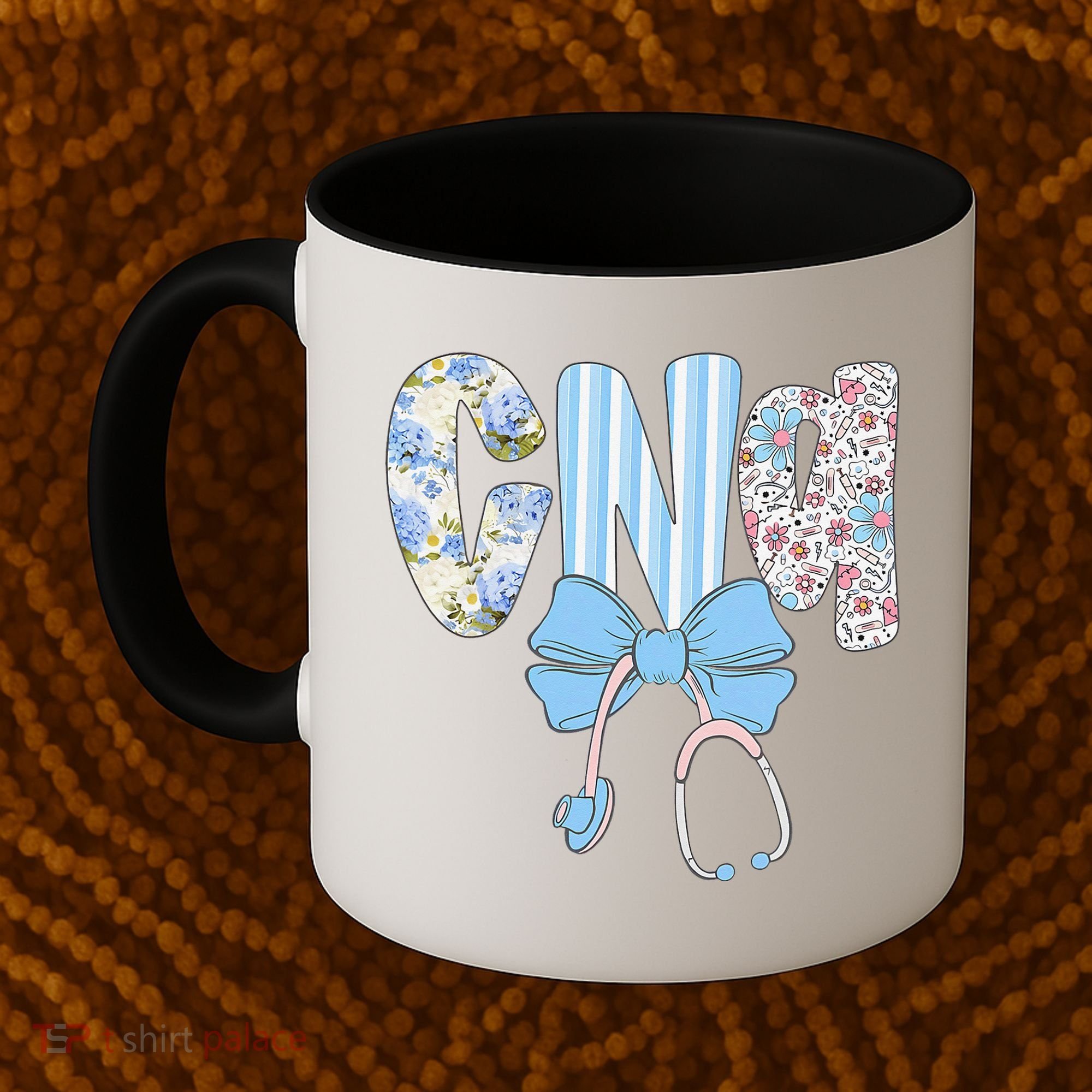 Coquette CNA Nurse Blue Floral Stethoscope Bow Cute Nurse Coffee Mug