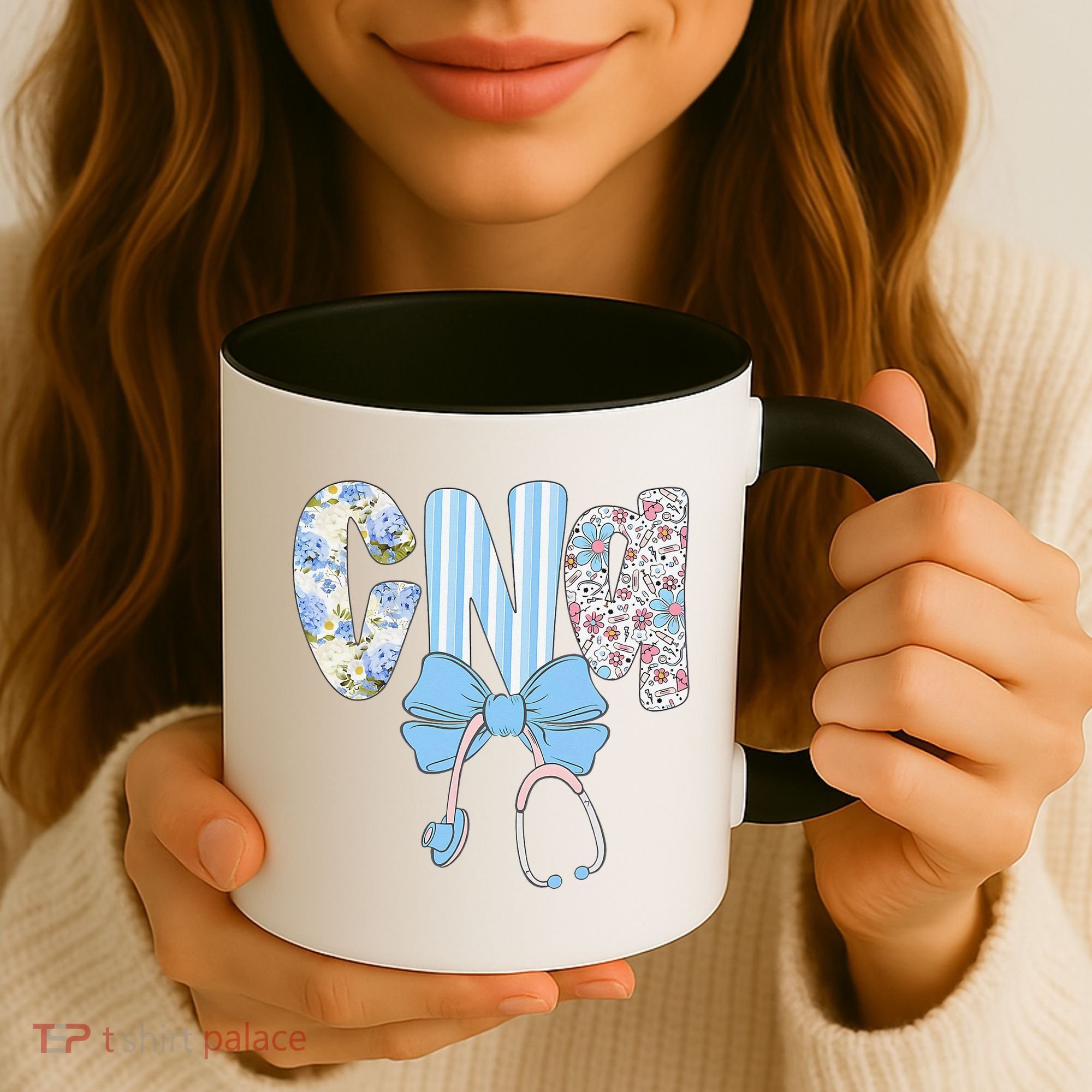 Coquette CNA Nurse Blue Floral Stethoscope Bow Cute Nurse Coffee Mug