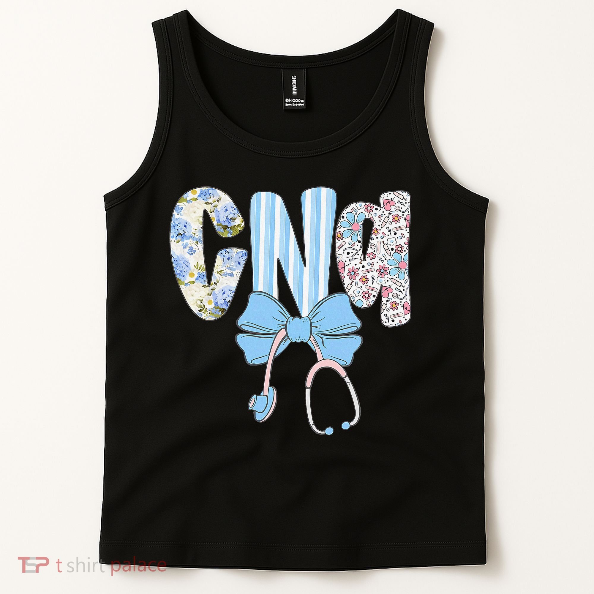 Coquette CNA Nurse Blue Floral Stethoscope Bow Cute Nurse Tank Top