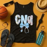 Coquette CNA Nurse Blue Floral Stethoscope Bow Cute Nurse Tank Top thumb 4