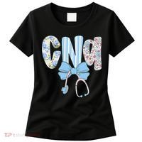 Coquette CNA Nurse Blue Floral Stethoscope Bow Cute Nurse Women's T-Shirt thumb 0