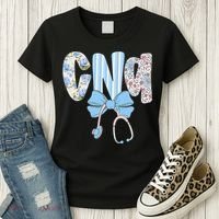 Coquette CNA Nurse Blue Floral Stethoscope Bow Cute Nurse Women's T-Shirt thumb 3