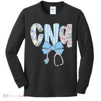 Coquette CNA Nurse Blue Floral Stethoscope Bow Cute Nurse Kids Long Sleeve Shirt thumb 0