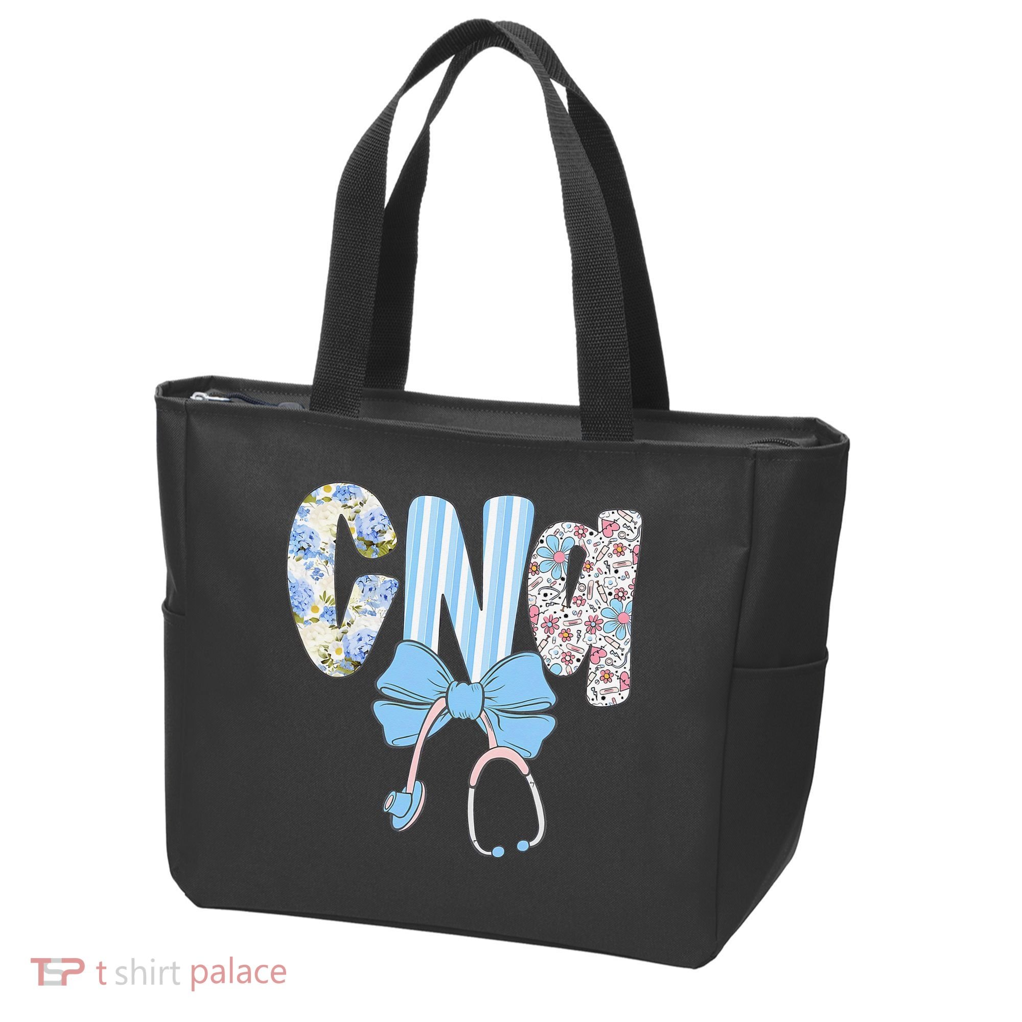 Coquette CNA Nurse Blue Floral Stethoscope Bow Cute Nurse Tote Bag