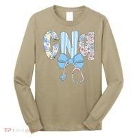 Coquette CNA Nurse Blue Floral Stethoscope Bow Cute Nurse Long Sleeve Shirt thumb 0