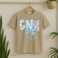 Coquette CNA Nurse Blue Floral Stethoscope Bow Cute Nurse T-Shirt thumb 2