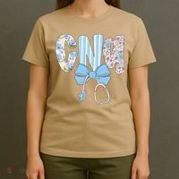 Coquette CNA Nurse Blue Floral Stethoscope Bow Cute Nurse T-Shirt thumb 4