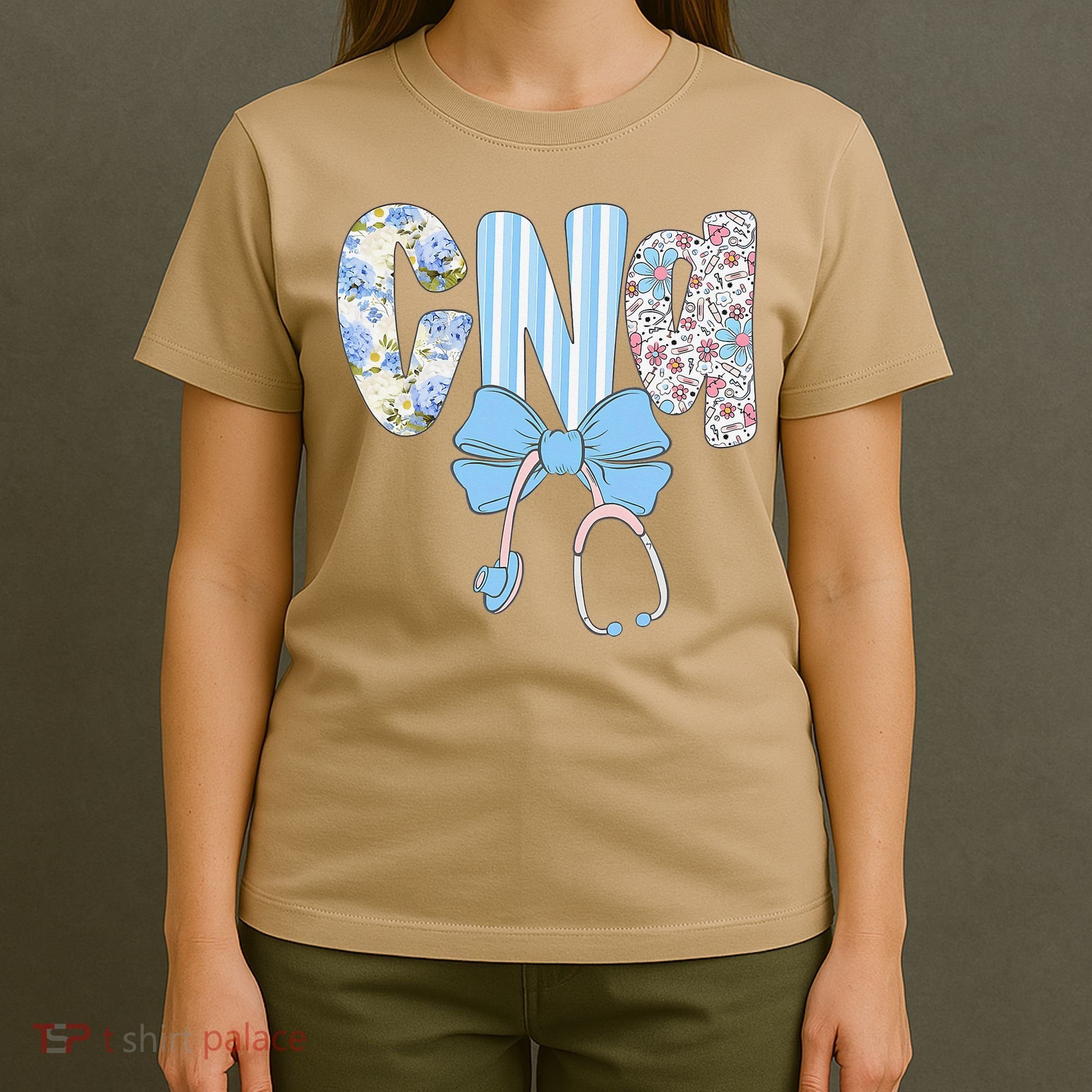Coquette CNA Nurse Blue Floral Stethoscope Bow Cute Nurse T-Shirt