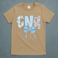 Coquette CNA Nurse Blue Floral Stethoscope Bow Cute Nurse T-Shirt thumb 5